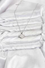 316L Çelik Zincir Gümüş Renk Zirkon Taşlı Yonca Model Kadın Kolye