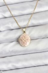 316L Çelik Zincir Gold Renk Mineli Lotus Model Açılabilir Kadın Kolye