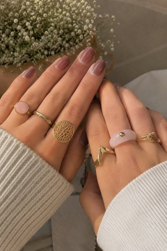 Pirinç Gold Renk Pembe Plastik Yüzük Model Daire Pembe Mine Yılan Detay 6'Lı Kadın Yüzük Seti
