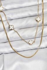 316L Çelik Zincir Gold Renk İtalyan Zincirli Yonca Model Kadın Kolye