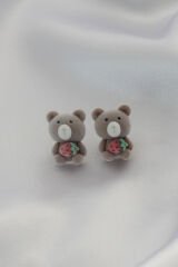 Kahverengi Ayıcık Teddy Figür Çilek Detay Kadın Küpe
