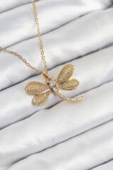 316L Çelik Zirkon Taşlı Yusufcuk Model Gold Renk Kadın Kolye