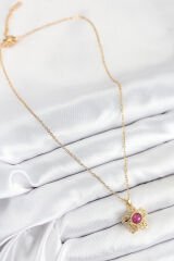 316L Çelik Zirkon Taşlı Döner Güneş Model Gold Renk Kadın Kolye