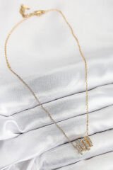 316L Çelik Zirkon Taşlı Sarmal Model Gold Renk Kadın Kolye