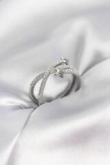 Gümüş Renk Zirkon Taşlı Halley Model Kadın Yüzük