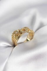 Gold Renk Zirkon Taşlı Zincir Model Kadın Yüzük