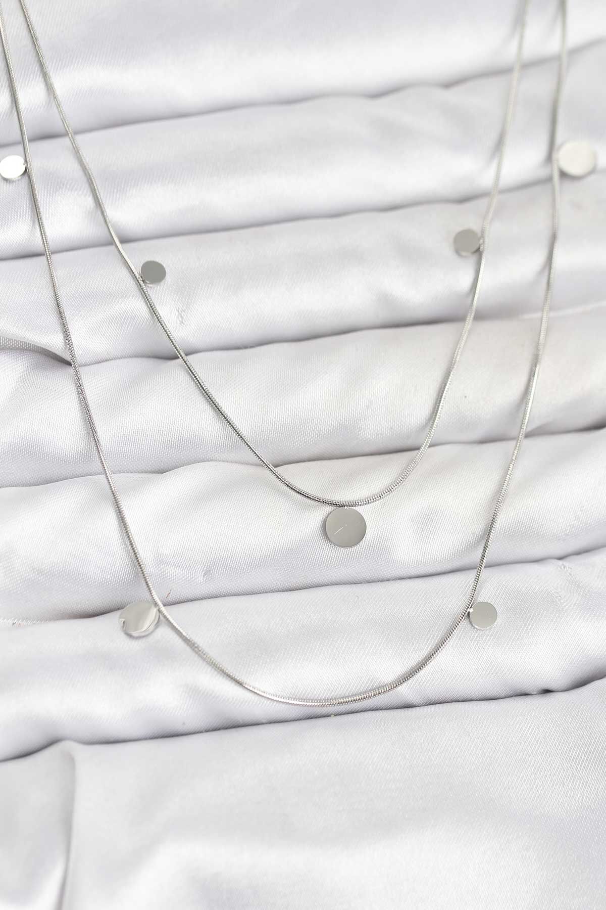 316L Çelik Zincir Gümüş Renk Pullu Kadın Kolye