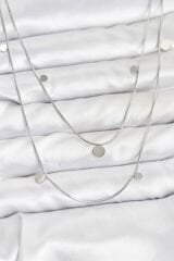 316L Çelik Zincir Gümüş Renk Pullu Kadın Kolye