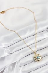 316L Çelik Zirkon Taşlı Açılabilr Kapaklı Göz Model Gold Renk Kadın Kolye