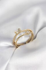 Gold Renk 2'li Zirkon Taşlı Kelebek Model Kadın Yüzük
