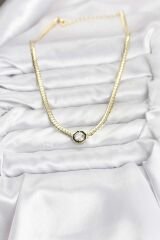 Gold Renk Pirinç Zirkon Taşlı Kadın Kolye