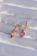 XUPİNG Rose Renk Pembe Zirkon Taşlı Sallantılı Küpe