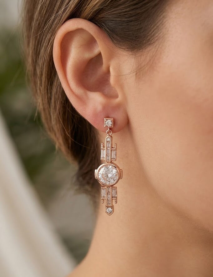 XUPİNG Rose Renk Zirkon Taşlı Geometrik Sallantılı Küpe
