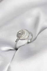 Ay Yıldız Model Gümüş Renk Zirkon Taşlı Kadın Yüzük