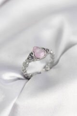 Gümüş Renk Pembe Damla Model Kadın Yüzük
