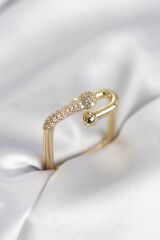 Gold Renk Zirkon Taşlı Tifani Model Kare Kadın Yüzük