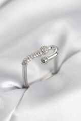 Gümüş Renk Zirkon Taşlı Tifani Model Kare Kadın Yüzük