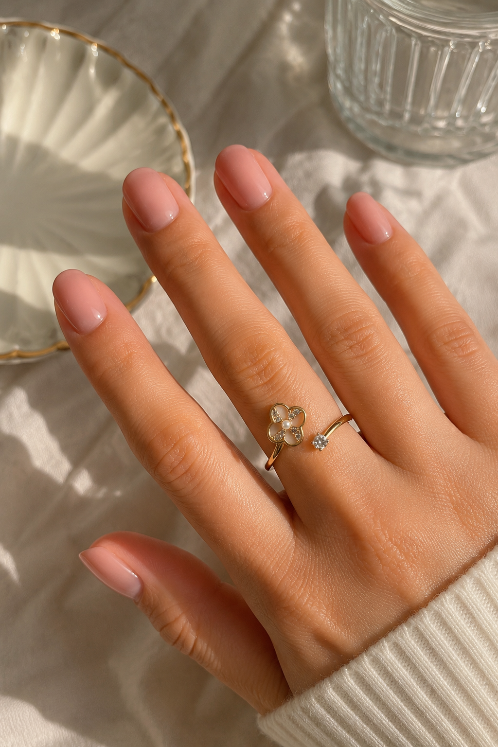 Gold Renk Zirkon Taşlı Yonca Model Kadın Yüzük