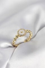 Gold Renk Sedefli Yıldız Model Zirkon Taşlı Kadın Yüzük