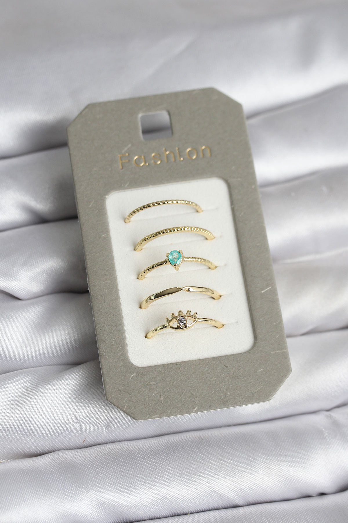 Pirinç Gold Renk 5'li Yüzük Seti