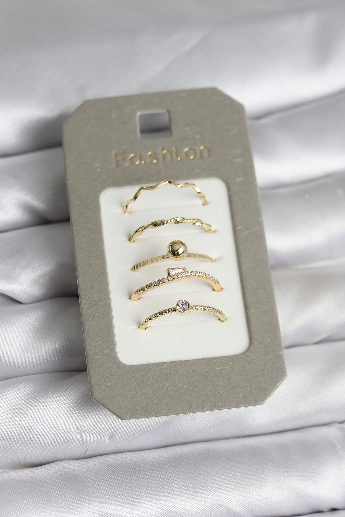 Pirinç Gold Renk 5'li Yüzük Seti