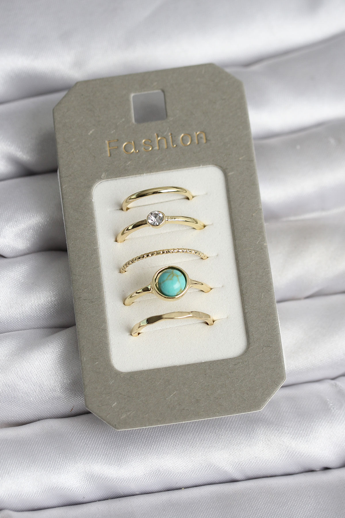 Pirinç Gold Renk 5'li Yüzük Seti