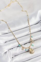 Pirinç Zirkon Taşlı Deniz Kabuğu Model Gold Renk Kadın Kolye