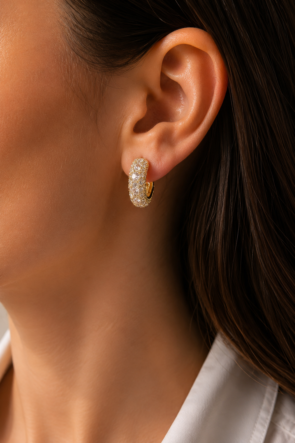 Pirinç Zirkon Taşlı Halka Model Gold Renk Kadın Küpe