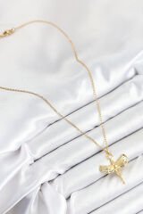 316L Çelik Zirkon Taşlı Melek Model Gold Renk Kadın Kolye