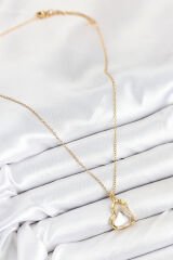 316L Çelik Zirkon Taşlı Kalp Model Gold Renk Kadın Kolye