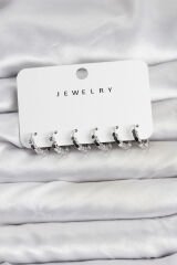 Gümüş Renk Pirinç Minimal Petek Detaylı Kadın Küpe Seti