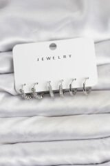 Gümüş Renk Pirinç Zirkon Taşlı Kadın Küpe Seti