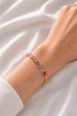 Pirinç Gold Renk Mix Renk Zirkon Taşlı Çiçek Model Kadın Bileklik