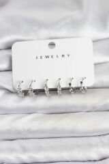 Pirinç Gümüş Renk Zirkon Taşlı Kadın Küpe Seti