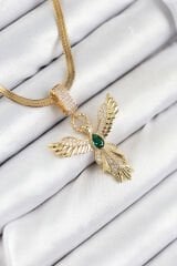 316L Çelik Zirkon Taşlı Melek Model Gold Renk Kadın Kolye