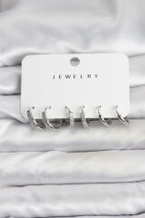 Zirkon Taşlı Gümüş Renk Pirinç Kadın Küpe Seti