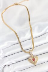 316L Çelik Zirkon Taşlı Kanatlı Kalp Model Gold Renk Kadın Kolye