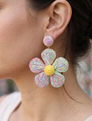 Pirinç Rainbow Papatya Model Gold Renk Kadın Hasır Küpe