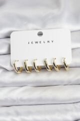 Gold Renk Pirinç Halka Kadın Küpe Seti