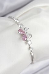 Pirinç Zirkon Taşlı Kelebek Model Gümüş Renk Kadın Bileklik