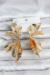316L Çelik Gold Renk Lotus Yaprak Kadın Küpe