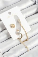 Pirinç Halka Figürlü Zirkon Taşlı Gold Renk 3'lü Kıkırdak Kadın Küpe Set