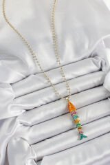 Pirinç Rainbow Balık Model Zirkon Taşlı Gold Renk Kadın Kolye