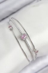 Pirinç Zirkon Taşlı Baget Model Gümüş Renk Kadın Bileklik