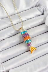 Pirinç Rainbow Balık Model Zirkon Taşlı Gold Renk Kadın Kolye