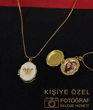 316L  Çelik Gold Renk Açılır Resimli Kolye (Fotoğraf eklenebilir)
