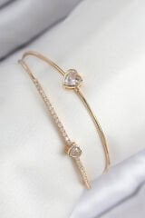 Pirinç Zirkon Taşlı Kalp Model Gold Renk Kadın Bileklik