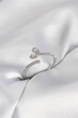 Gümüş Renk Pirinç Kuyruklu Kalp Model Kadın Yüzük