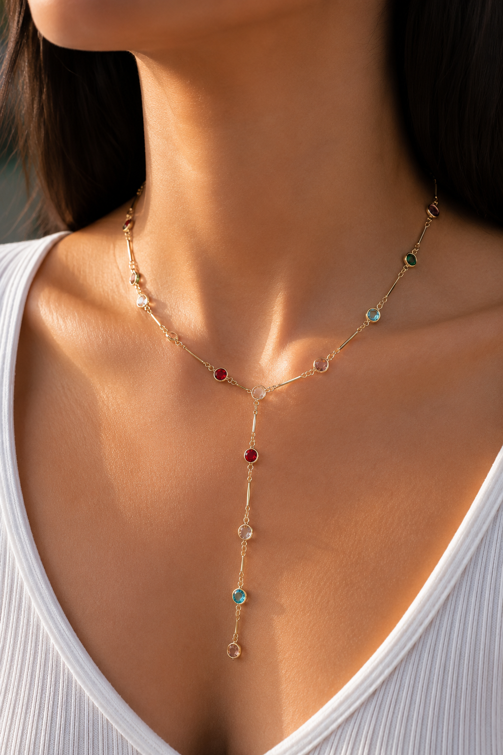 Pirinç Asorti Model Gold Renk Zirkon Taşlı Y Kolye