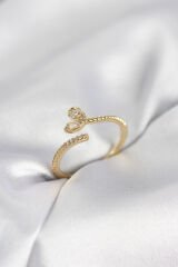 Gold Renk Pirinç Kuyruklu Kalp Model Kadın Yüzük